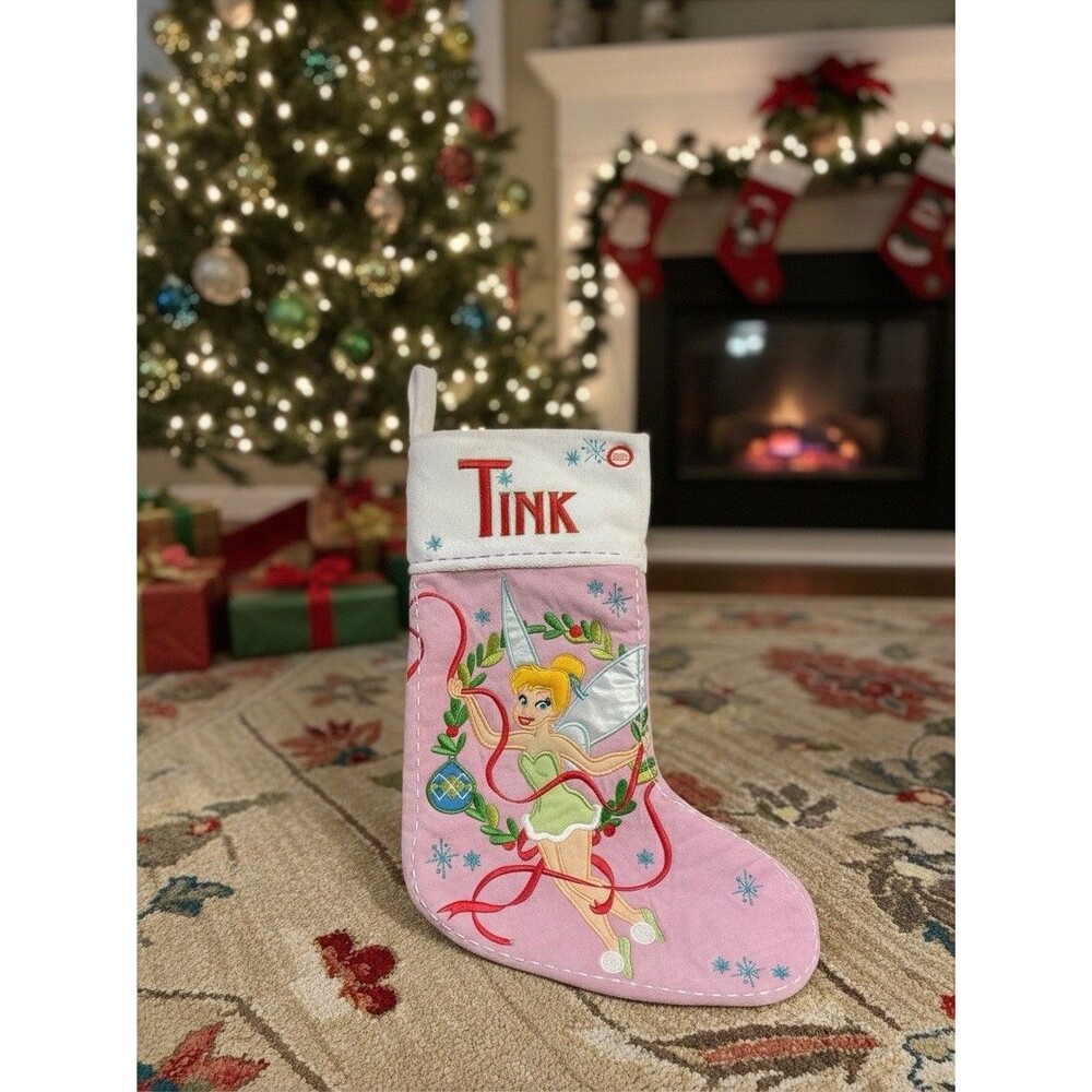 Disney Fairies Tinker Bell Tink Musical Christmas  Stocking Pink White Read